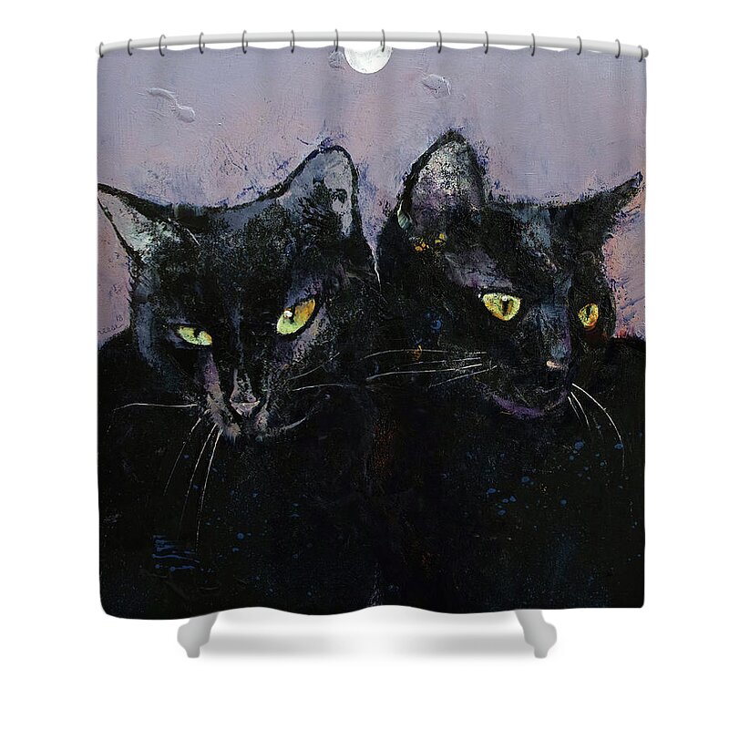 Abstract Shower Curtain featuring the painting Gothic Cats by Michael Creese