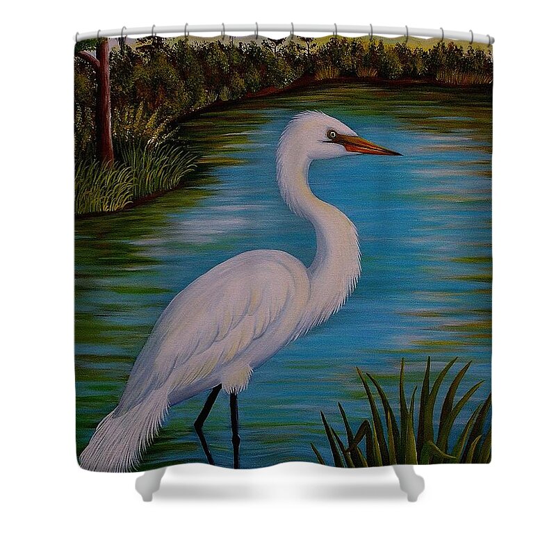 Egret Shower Curtain featuring the painting Gracefully Waiting by Valerie Carpenter