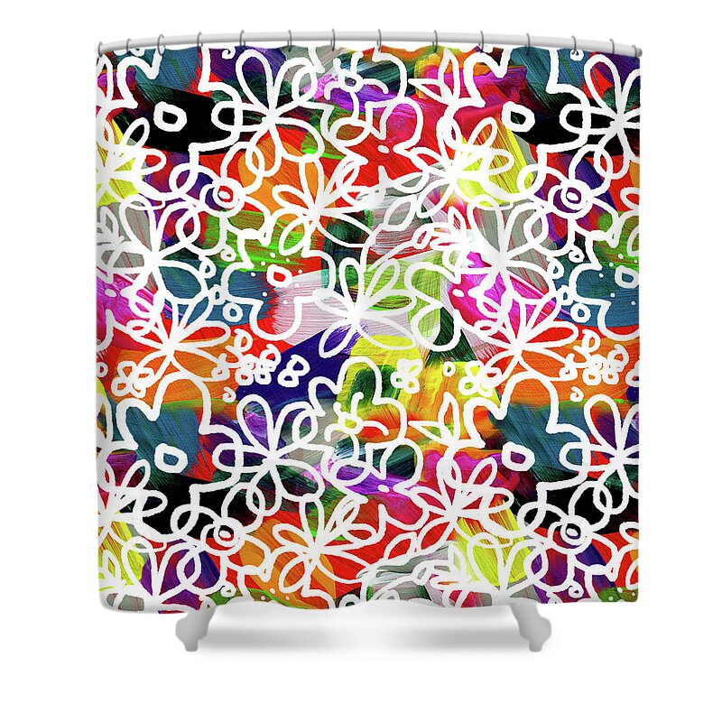 Flowers Shower Curtain featuring the mixed media Graffiti Garden 2- Art by Linda Woods by Linda Woods
