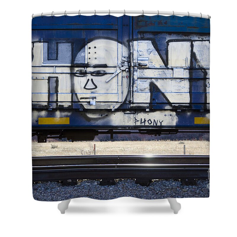 Riding The Rails Shower Curtain featuring the photograph Grafitti Art Riding The Rails 4 by Bob Christopher