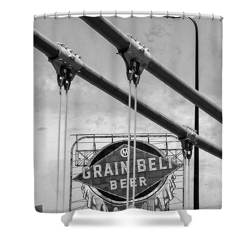  Shower Curtain featuring the photograph Grain Belt Beer Sign by Susan Stone