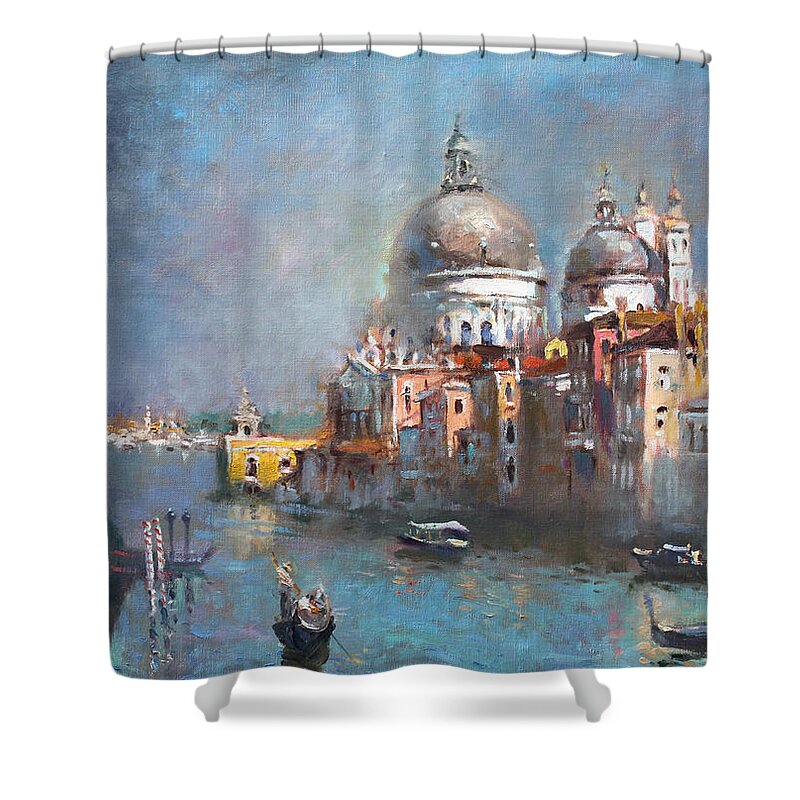 Venice Shower Curtain featuring the painting Grand Canal Venice 2 by Ylli Haruni