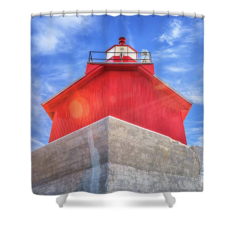 Grand Haven Shower Curtain featuring the photograph Grand Haven Lighthouse by Sylvia J Zarco