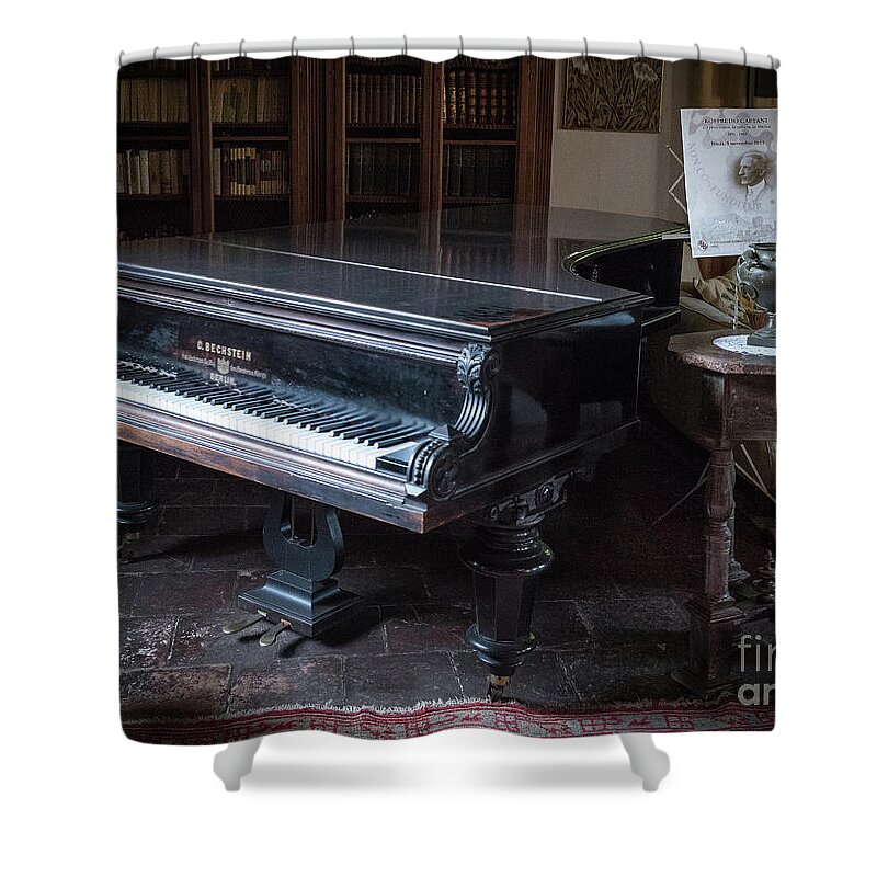 Grand Shower Curtain featuring the photograph Grand Piano, Ninfa, Rome Italy by Perry Rodriguez