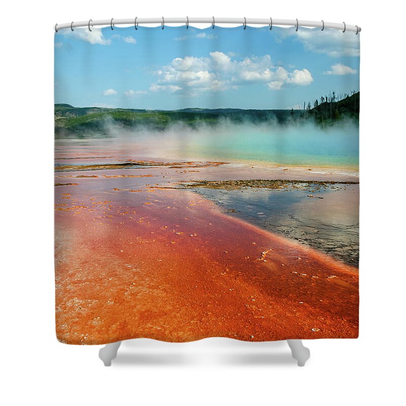 Yellowstone Shower Curtain featuring the photograph Grand Prismatic Spring, Yellowstone by Aashish Vaidya