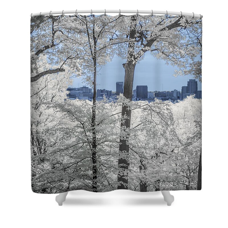 Cityscape Shower Curtain featuring the photograph Grand Rapids Michigan Cityscape in Infrared by Randall Nyhof