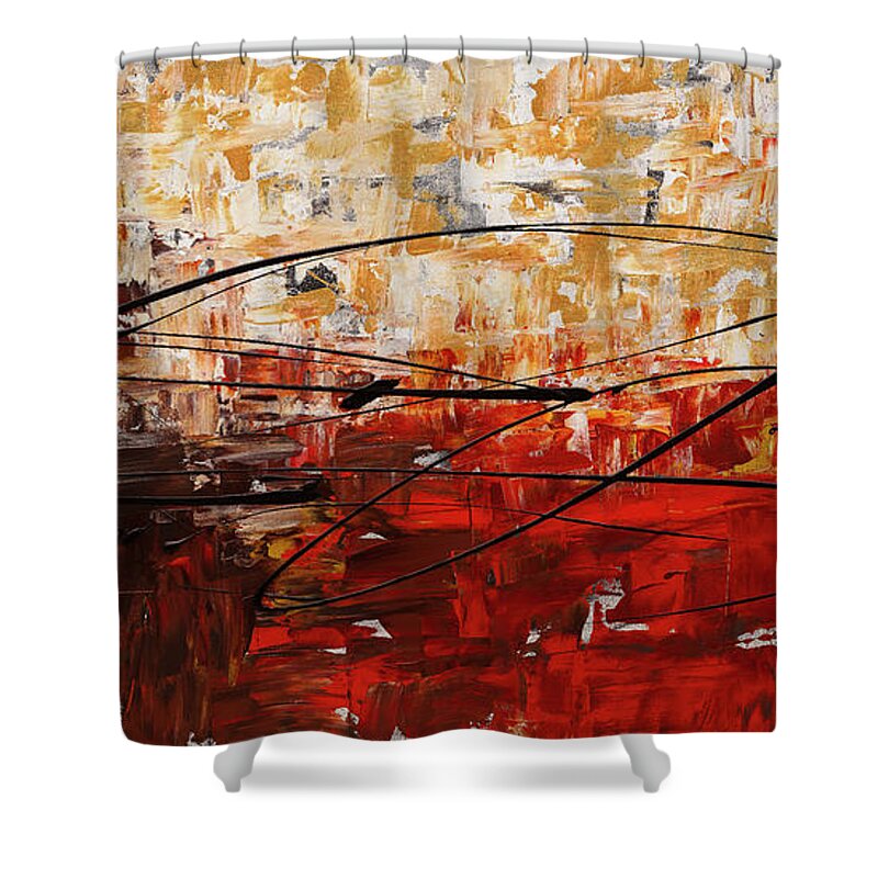 Abstract Art Shower Curtain featuring the painting Grand Vision by Carmen Guedez
