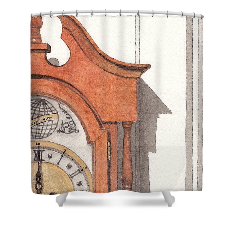 Watercolor Shower Curtain featuring the painting Grandfather Clock by Ken Powers