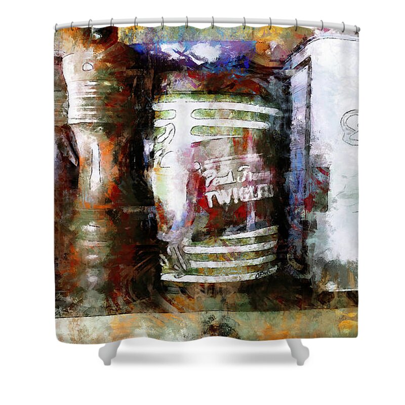 Kitchen Shower Curtain featuring the photograph Grandma's Kitchen Tins by Claire Bull