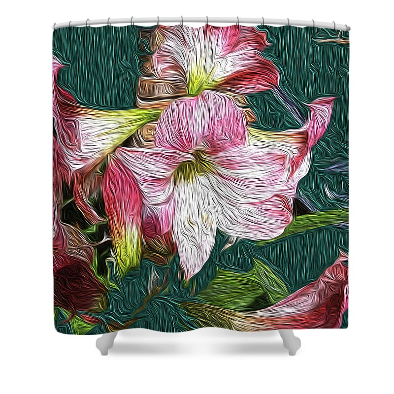 Floral Shower Curtain featuring the painting Grannys Amaryllis by Francelle Theriot