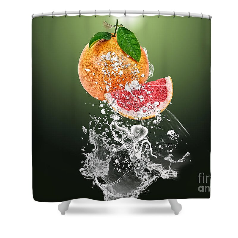 Grapefruit Shower Curtain featuring the mixed media Grapefruit Splash by Marvin Blaine