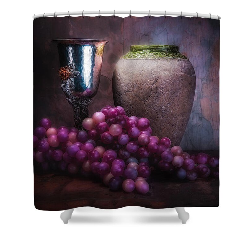 Food Shower Curtain featuring the photograph Grapes and Silver Goblet by Tom Mc Nemar