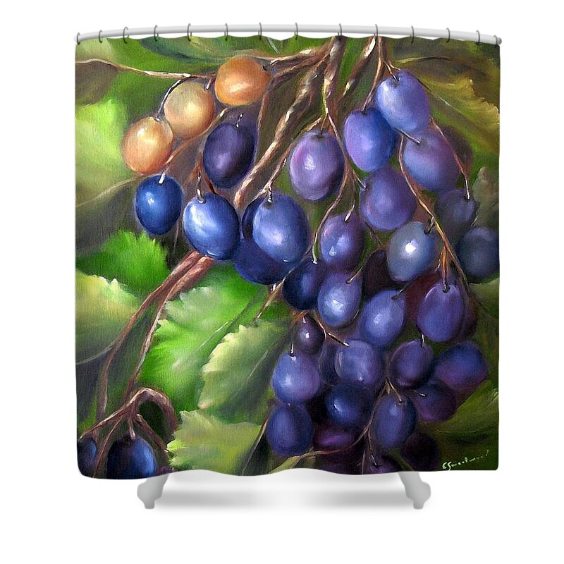 Grapes Shower Curtain featuring the painting Grapevine by Carol Sweetwood