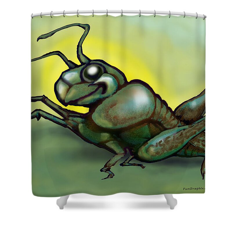 Grasshopper Shower Curtain featuring the greeting card Grasshopper by Kevin Middleton