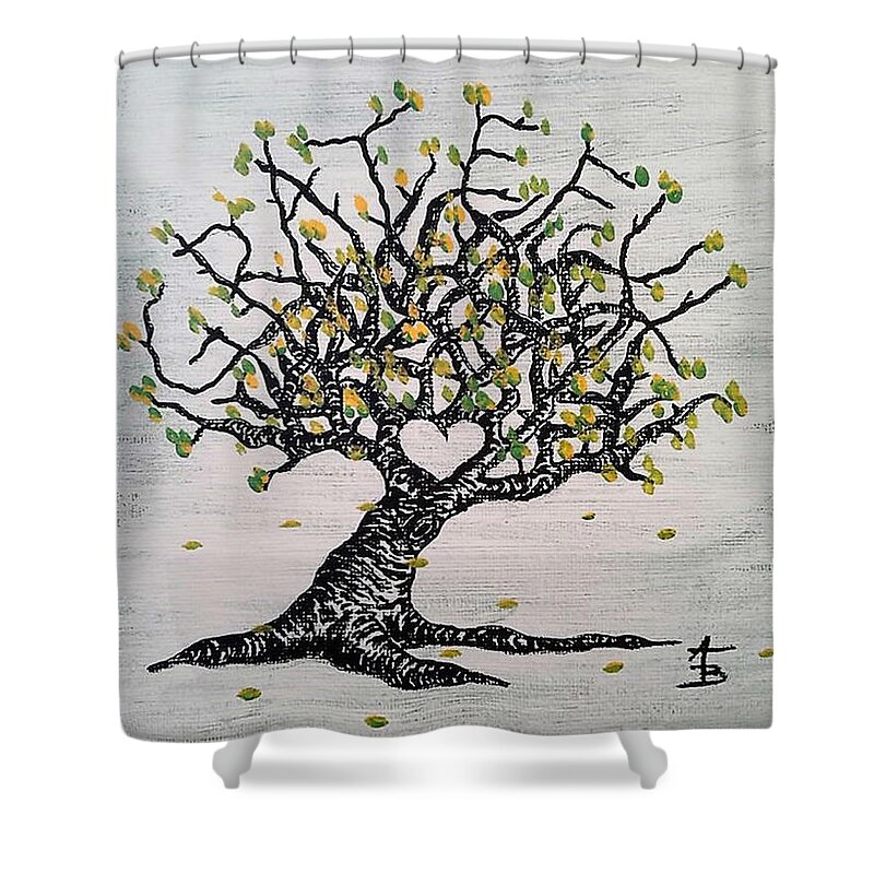 Grateful Shower Curtain featuring the drawing Grateful Love Tree by Aaron Bombalicki