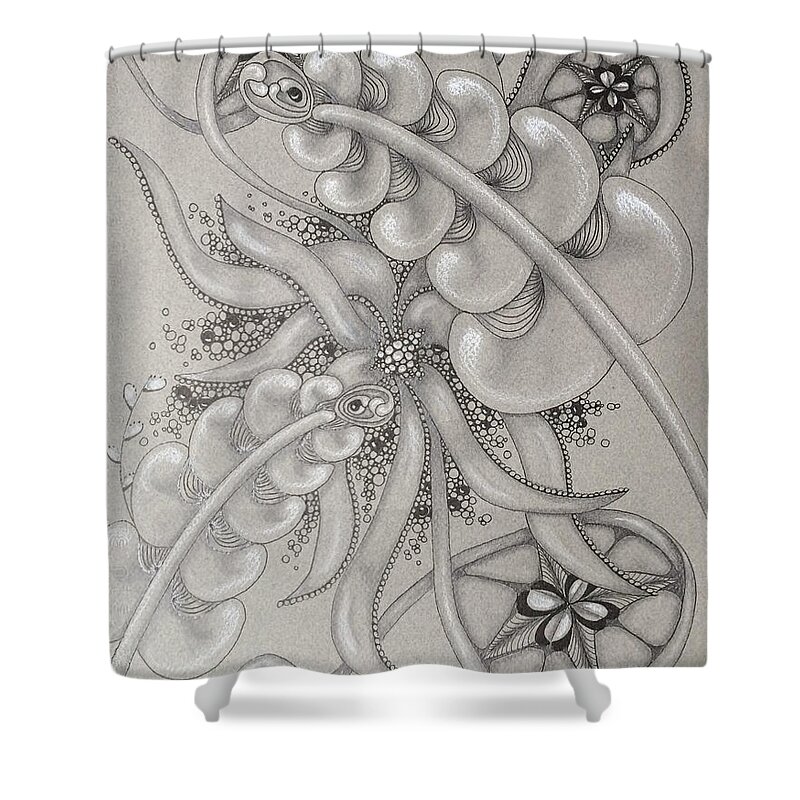 Gray Shower Curtain featuring the drawing Gray Garden Explosion by Jan Steinle