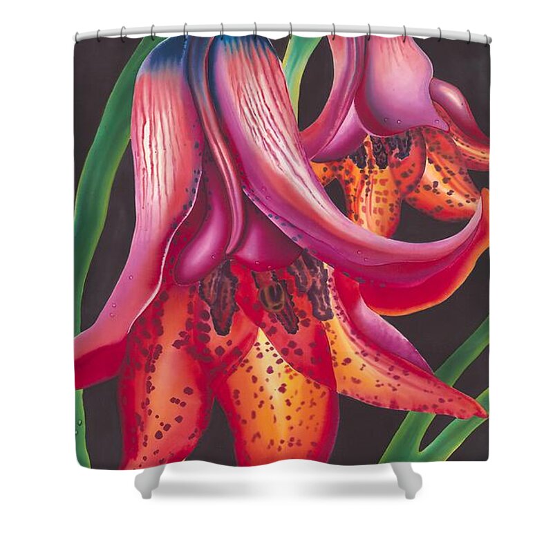 Fine Art Shower Curtain featuring the painting Not so Gray Lily by Lisa Motley