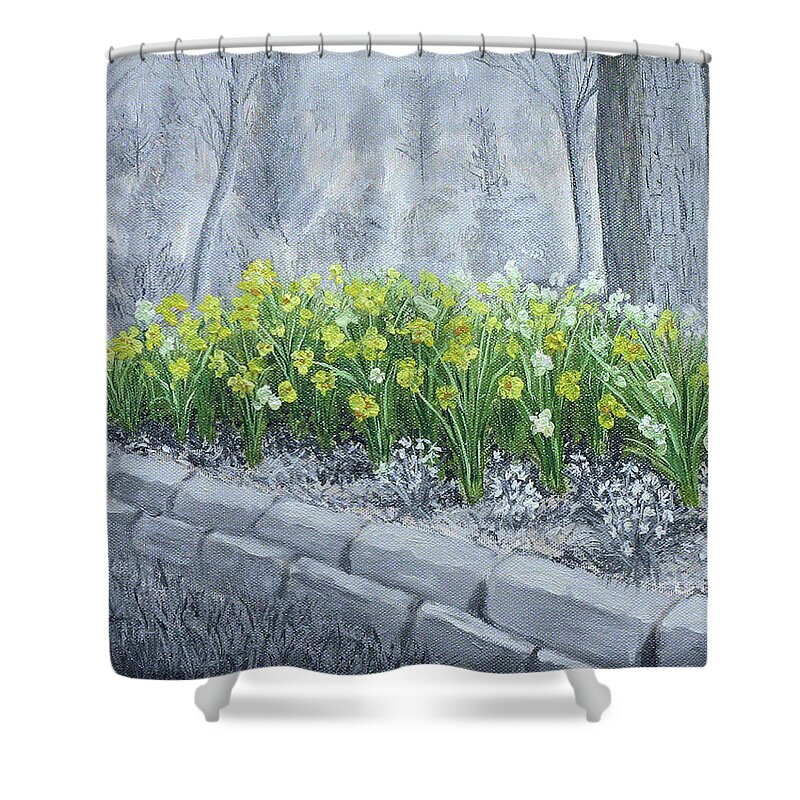 Fine Art Shower Curtain featuring the painting Grayscale Daffodils by Stephen Krieger