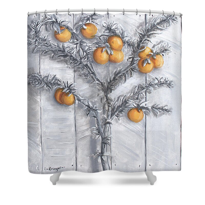 Oranges Shower Curtain featuring the painting Grayscale Oranges by Stephen Krieger