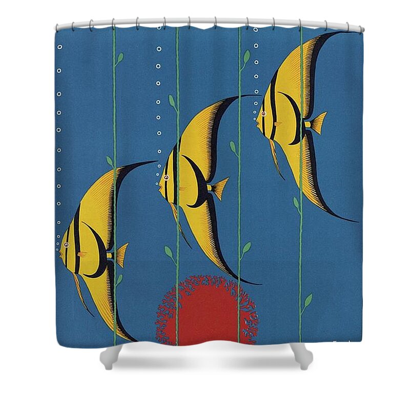 Barrier Reef Shower Curtain featuring the mixed media Great Barrier Reef, Queensland, Australia - Retro travel Poster - Vintage Poster by Studio Grafiikka