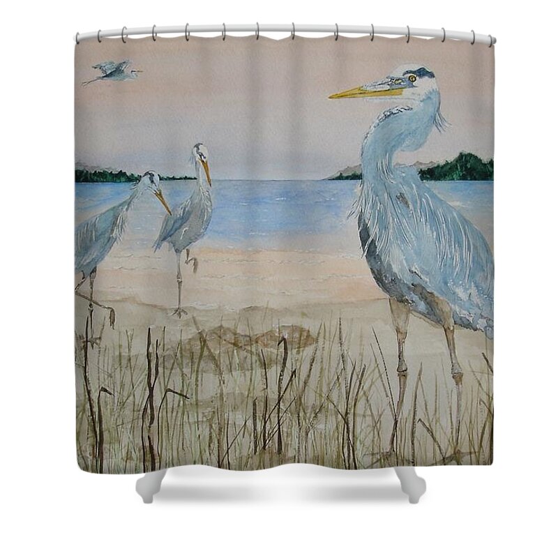 Shore Bird Shower Curtain featuring the painting Great Blue Heron by Georgia Donovan