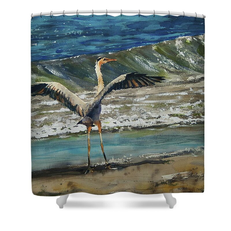 Great Blue Shower Curtain featuring the painting Great Blue Heron by Shirley Sykes Bracken