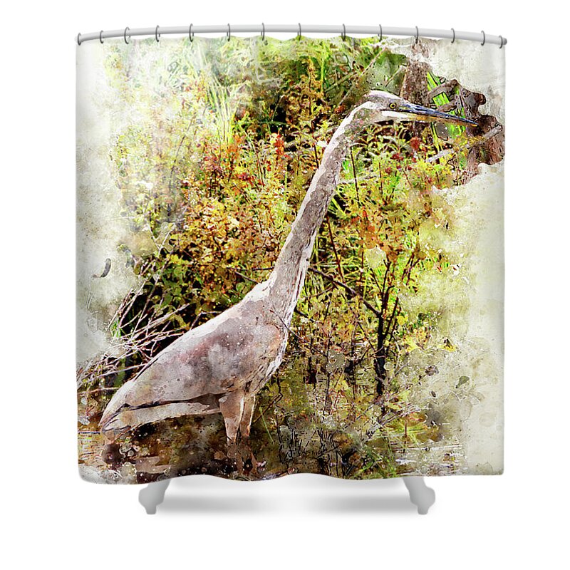 Heron Shower Curtain featuring the digital art Great Blue Heron W C by Peter J Sucy