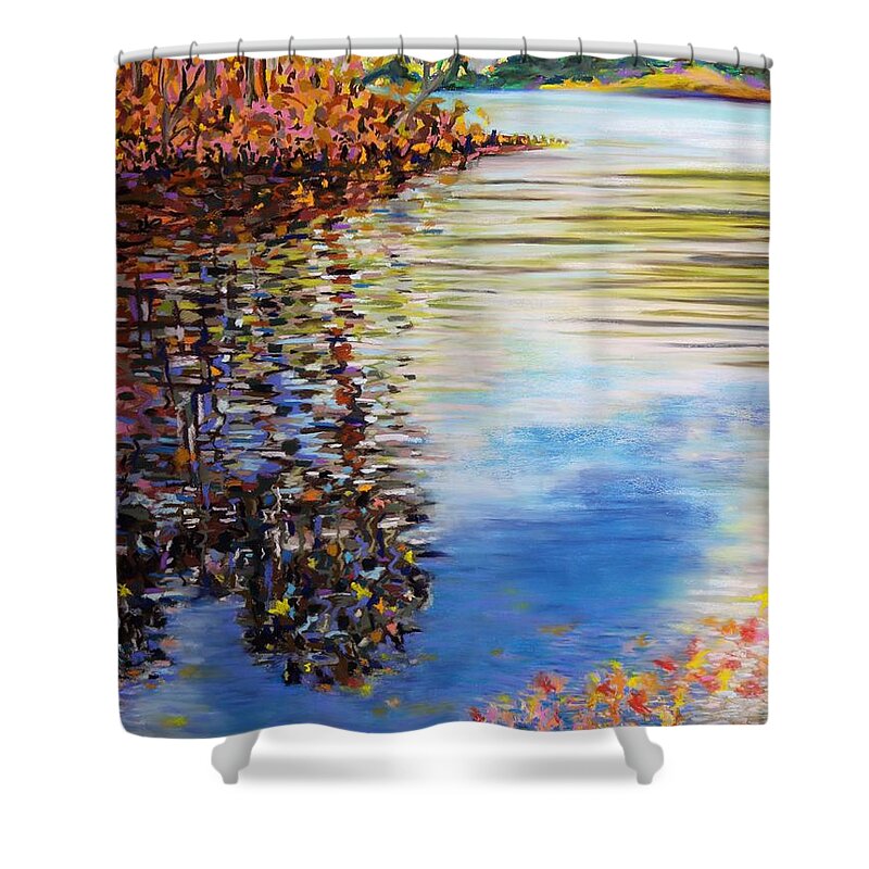  Shower Curtain featuring the painting Great Hollow Lake in November by Polly Castor