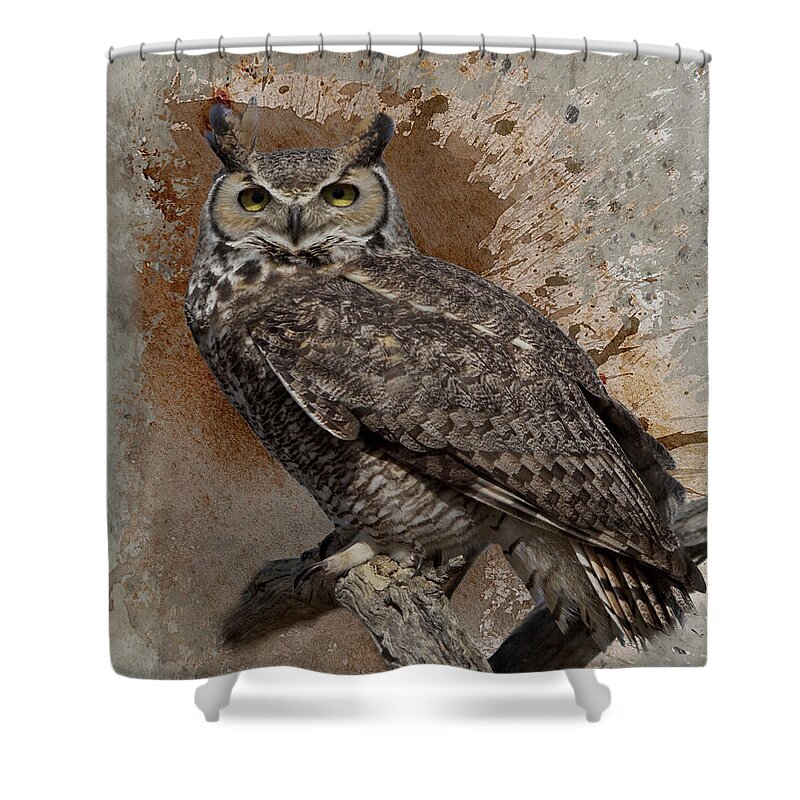 Alert Shower Curtain featuring the photograph Great Horned Owl by Teresa Wilson