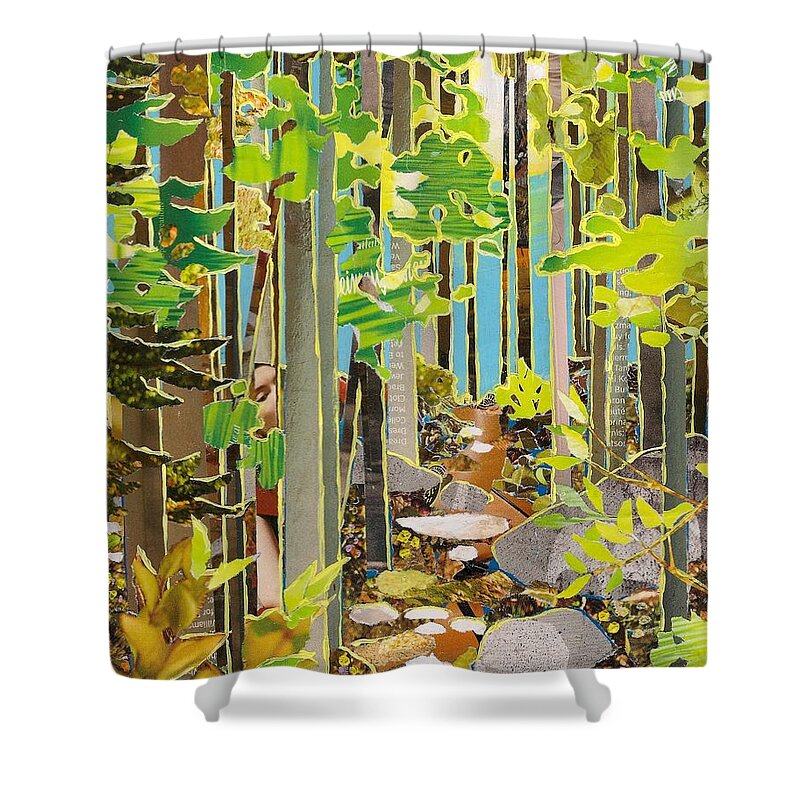 Woods Shower Curtain featuring the mixed media Great Maine Woods by Robin Birrell