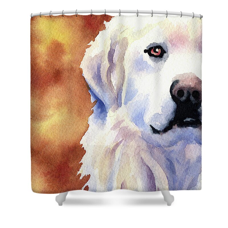 Great Shower Curtain featuring the painting Great Pyrenees by David Rogers