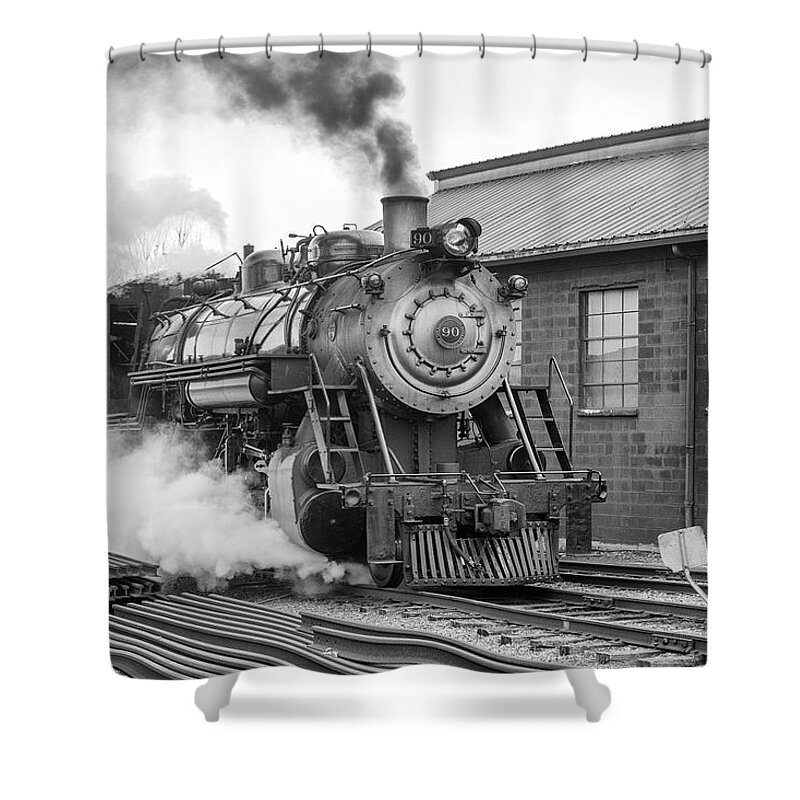 Strasburg Railroad Shower Curtain featuring the photograph Great Western 90 Boiler Blow Down 2 by Jeff Abrahamson