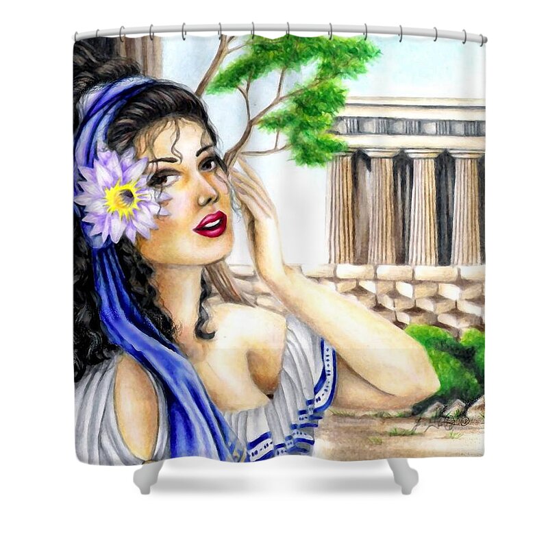 Colored Pencil Shower Curtain featuring the drawing Greecian Lotus by Scarlett Royale