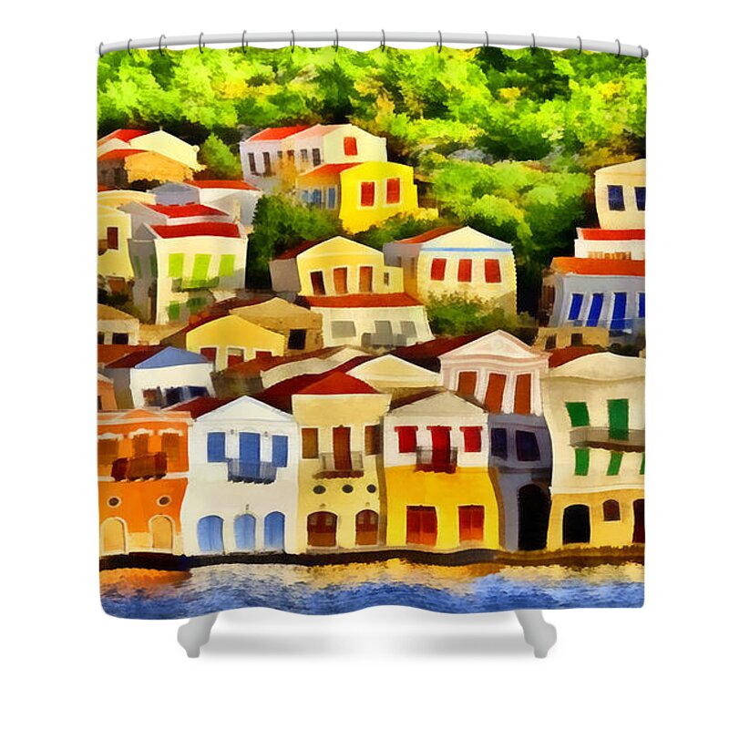 Greek Island 27 Shower Curtain featuring the painting Greek island 27 by George Rossidis