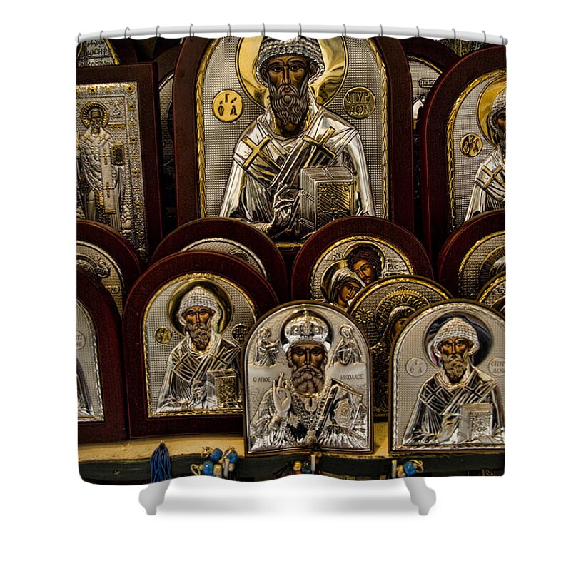 Icons Shower Curtain featuring the photograph Greek Orthodox Church Icons by David Smith