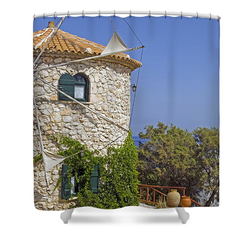 Greek Shower Curtain featuring the photograph Greek Windmill by Rainer Kersten
