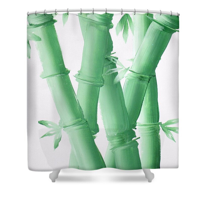 Peace Shower Curtain featuring the painting Green Bamboo by Kathy Sheeran