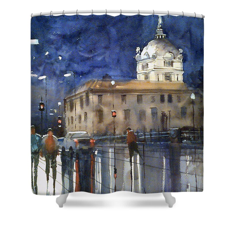 Green Bay Shower Curtain featuring the painting Green Bay Lights by Ryan Radke