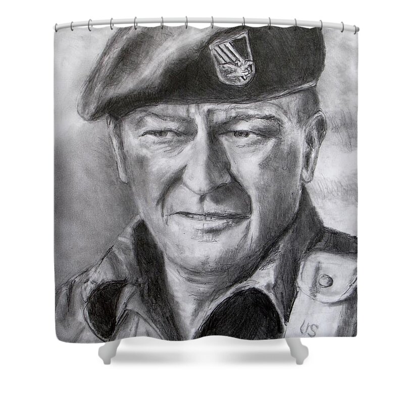 John Wayne Shower Curtain featuring the drawing Green Beret by Jack Skinner