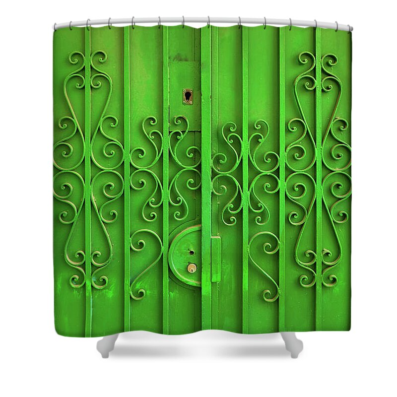 Green Shower Curtain featuring the photograph Green Door by Carlos Caetano