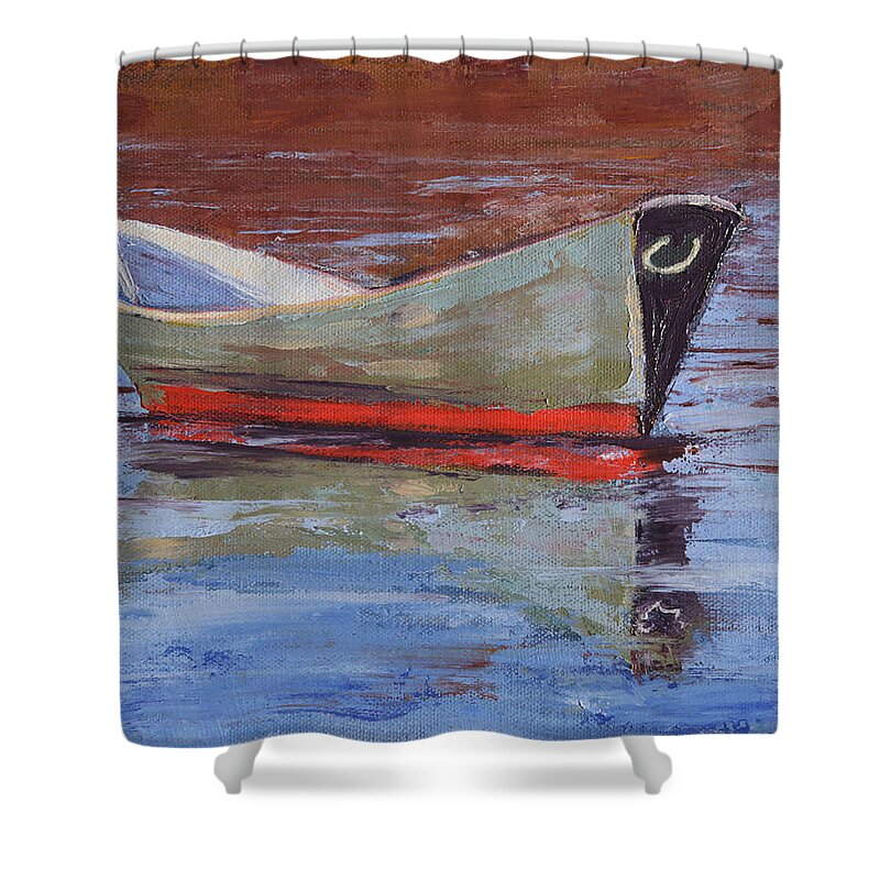 Dory Shower Curtain featuring the painting Green Dory by Trina Teele