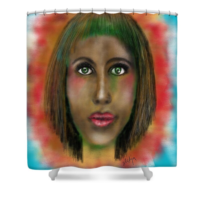 Green Eyes Shower Curtain featuring the digital art Green eyes by Sladjana Lazarevic