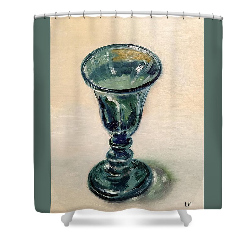 Oil Shower Curtain featuring the painting Green Glass Goblet by Linda Merchant