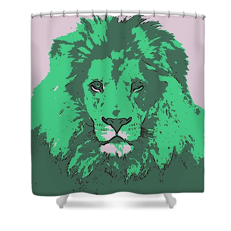 Lion Shower Curtain featuring the digital art Green King by Antonio Moore