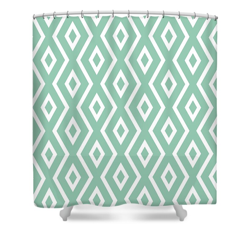 Green Pattern Shower Curtain featuring the mixed media Green Diamond Pattern by Christina Rollo