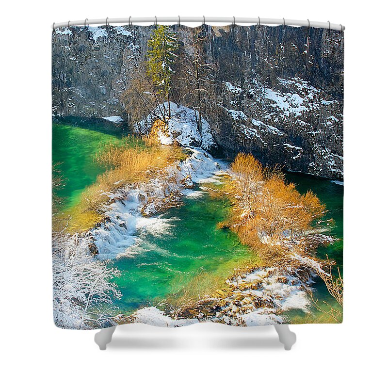 Plitvice Shower Curtain featuring the photograph Green River by Peter Kennett