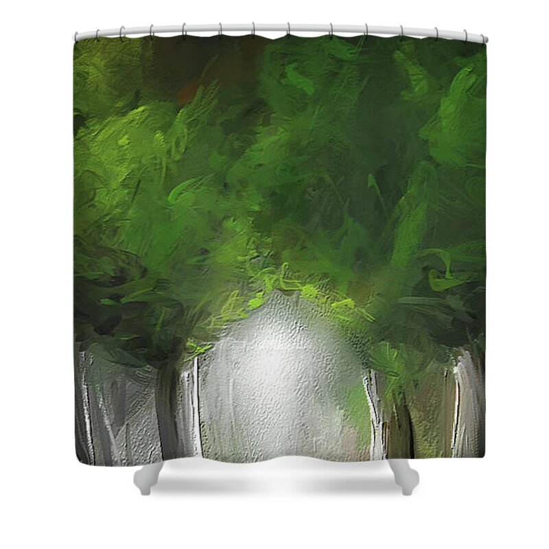 Green Shower Curtain featuring the painting Green Serenity - Green Abstract Art by Lourry Legarde