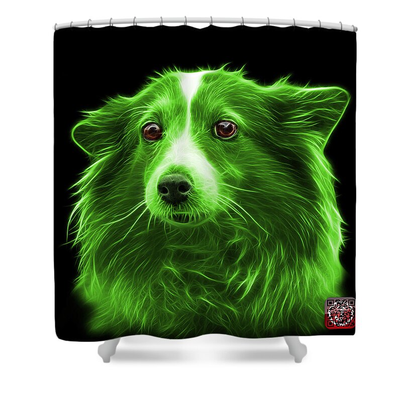 Sheltie Shower Curtain featuring the mixed media Green Shetland Sheepdog Dog Art 9973 - BB by James Ahn