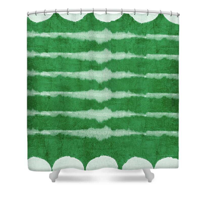 Shibori Shower Curtain featuring the mixed media Green Shibori 3- Art by Linda Woods by Linda Woods