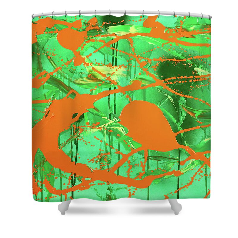 Modern Art Shower Curtain featuring the painting Green spill by Thomas Blood